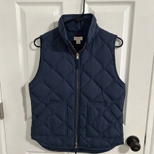 J. Crew Blue Quilted Vest with Gold Accents